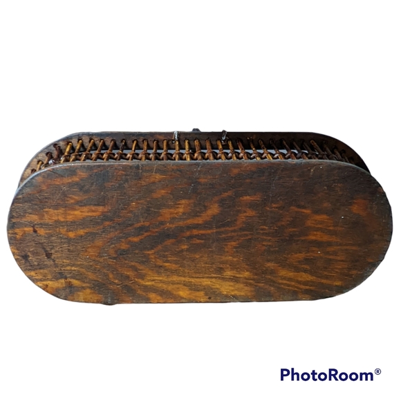 Vnt Wood Basket 19.5”x 8.5”x 4.5" Metal Handle Dark Brown Farmcore Rustic - Picture 2 of 9